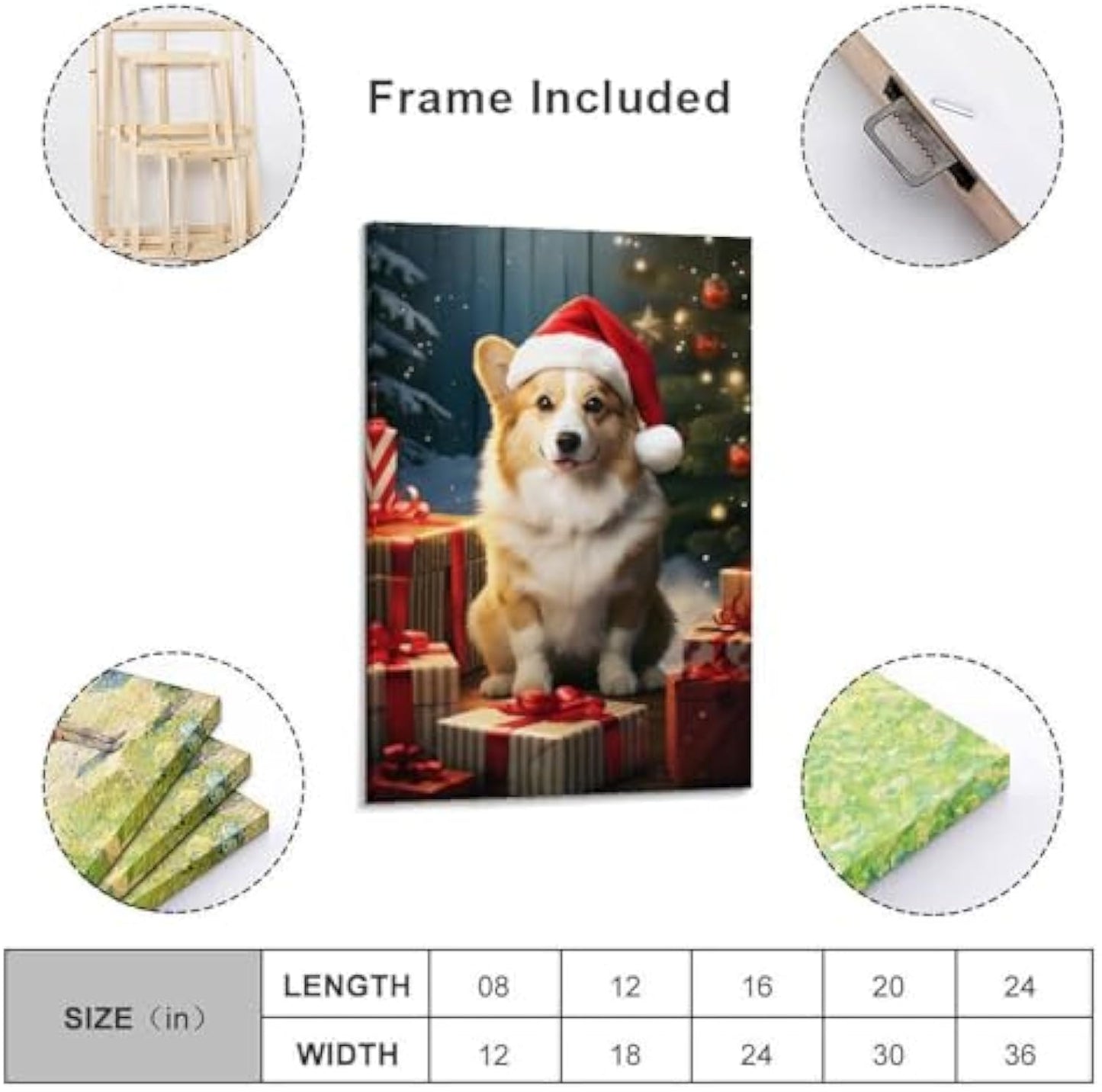 Funny Animals Cute Pet Christmas Corgi Dog Poster Paintings Wall Decor Canvas Wall Art Photo Prints Posters for Room Aesthetic Bedroom Living Room Decor for Mens Framed Unframed