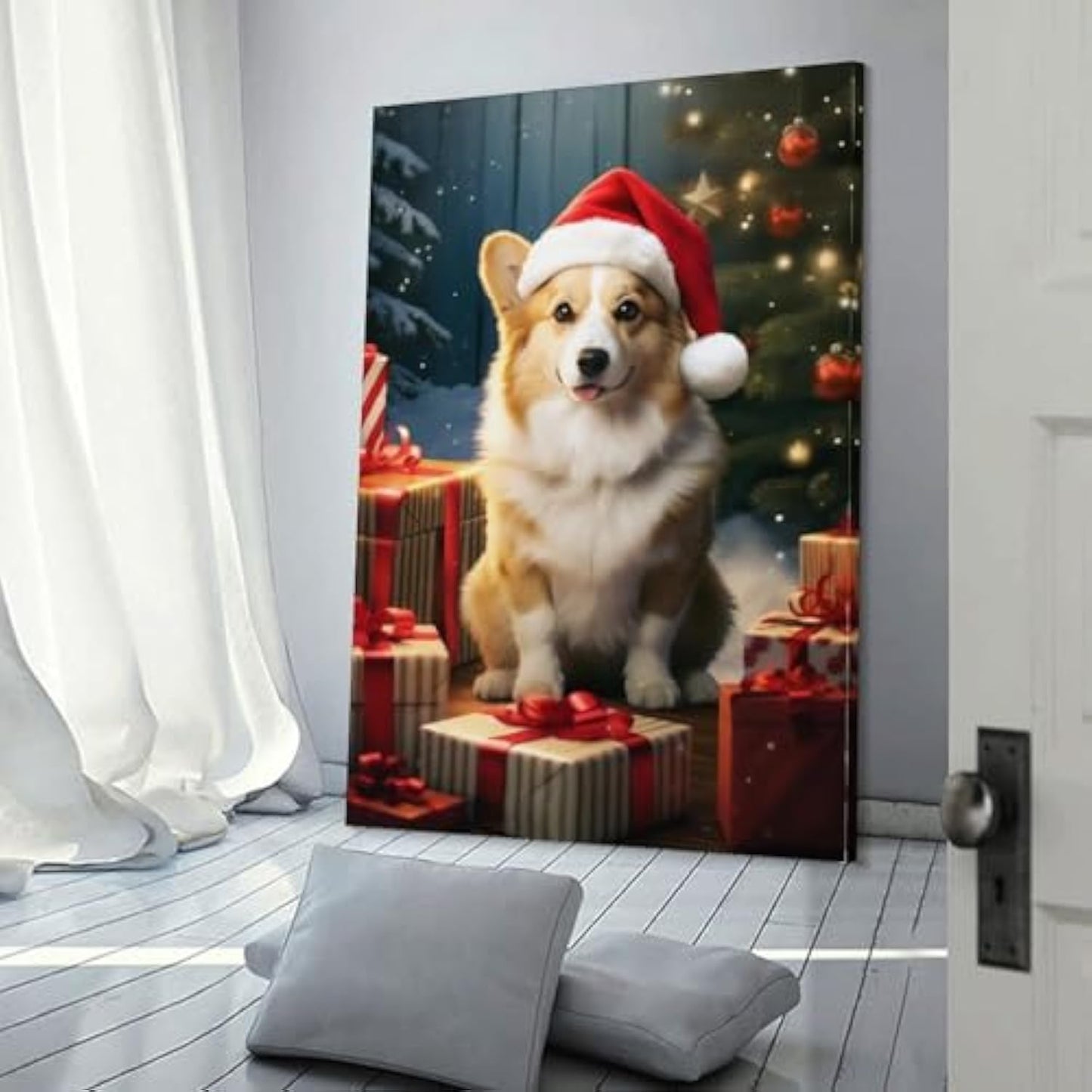 Funny Animals Cute Pet Christmas Corgi Dog Poster Paintings Wall Decor Canvas Wall Art Photo Prints Posters for Room Aesthetic Bedroom Living Room Decor for Mens Framed Unframed