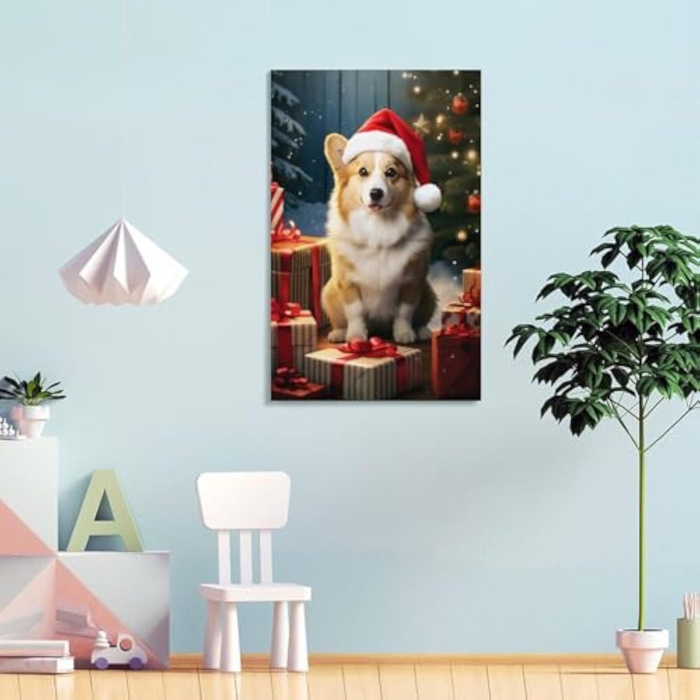 Funny Animals Cute Pet Christmas Corgi Dog Poster Paintings Wall Decor Canvas Wall Art Photo Prints Posters for Room Aesthetic Bedroom Living Room Decor for Mens Framed Unframed