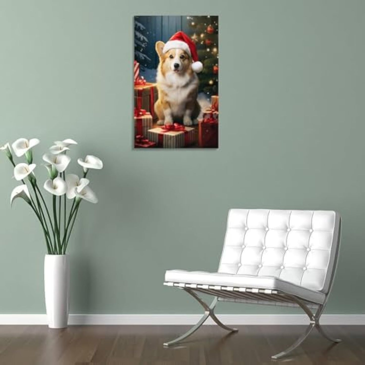 Funny Animals Cute Pet Christmas Corgi Dog Poster Paintings Wall Decor Canvas Wall Art Photo Prints Posters for Room Aesthetic Bedroom Living Room Decor for Mens Framed Unframed