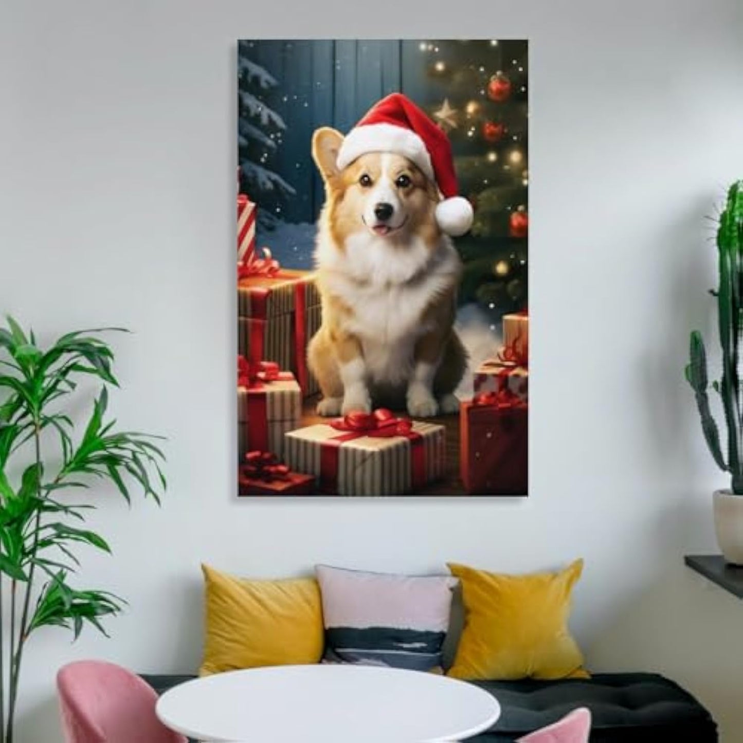 Funny Animals Cute Pet Christmas Corgi Dog Poster Paintings Wall Decor Canvas Wall Art Photo Prints Posters for Room Aesthetic Bedroom Living Room Decor for Mens Framed Unframed