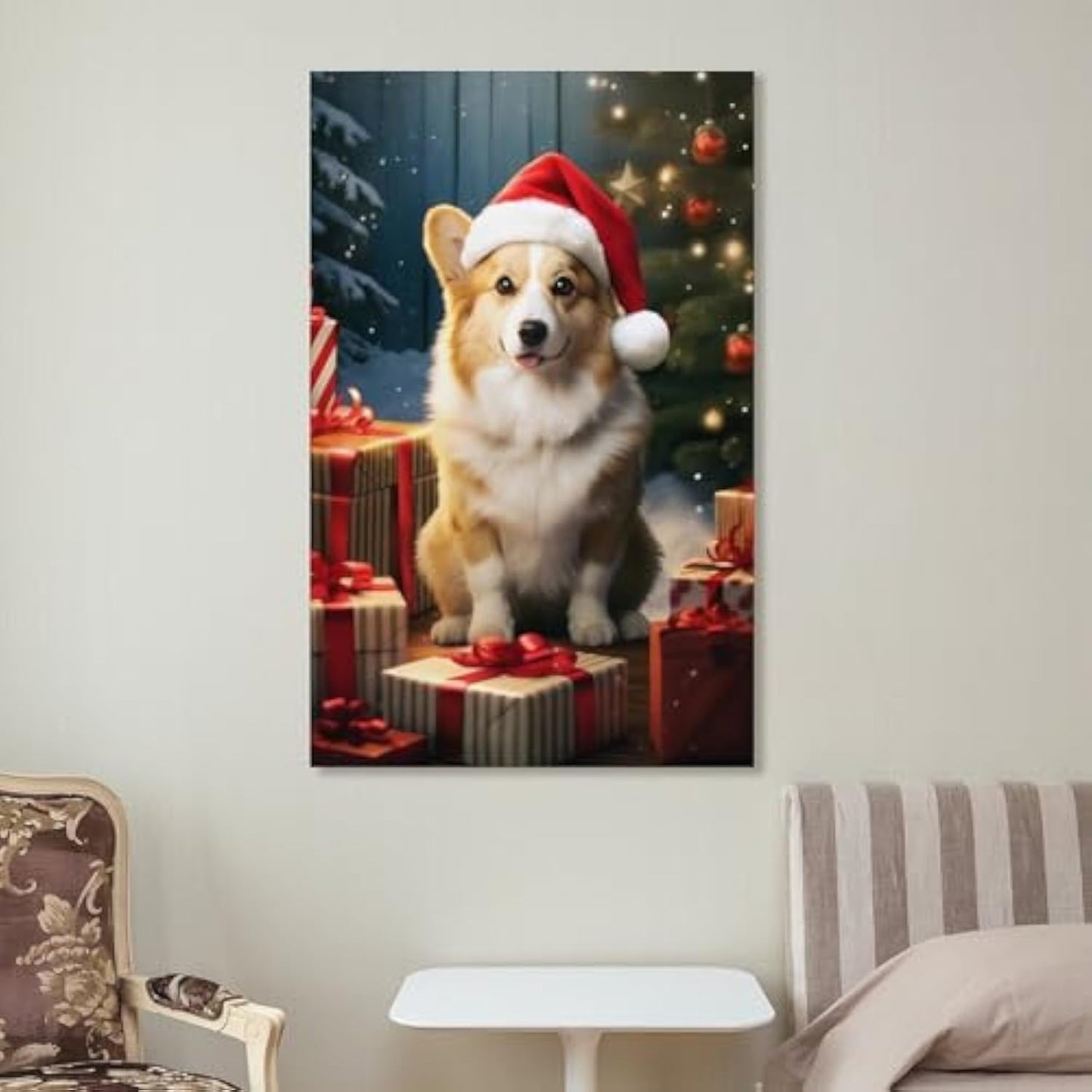Funny Animals Cute Pet Christmas Corgi Dog Poster Paintings Wall Decor Canvas Wall Art Photo Prints Posters for Room Aesthetic Bedroom Living Room Decor for Mens Framed Unframed